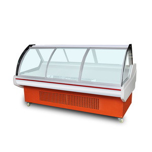 supermarket meat display counter deli serve over refrigerated cabinets