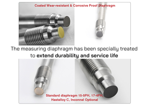 מד לחץ התכה מפלדת אל-חלד לטמפרטורה גבוהה ZHYQ PT124Y-612 עם יציאת 4-20mA וטווח של 0-150MPa - Product Image 4