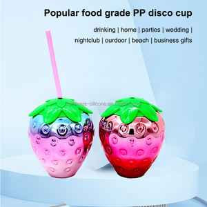 Gobelets en plastique écologiques sans BPA, étanches, en forme de fraise, de 20 oz, avec couvercles et pailles, pour anniversaire, mariage, fête - Product Image 3