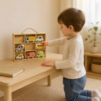 Juego de Coches de Juguete de Madera con Estante de Almacenamiento, Juguete Educativo Montessori, Vehículo de Juguete, Juego de Tren de Madera para Niños Pequeños y Preescolares, OEM ODM
