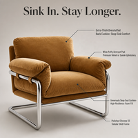 Fauteuil lounge individuel en velours d'inspiration Bauhaus du milieu du siècle ; Fauteuil club minimaliste italien légèrement luxueux avec accoudoirs en métal
