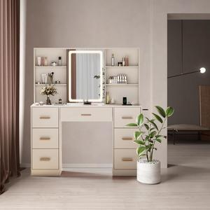 Cómoda Moderna de Madera Blanca con Espejo Iluminado para Dormitorio y Uso en Hoteles, Tocador <span class=keywords><strong>Infantil</strong></span> - Product Image 6