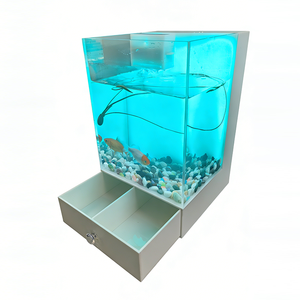 Aquarium carré moderne mini lumineux en acrylique transparent - 3L, sans entretien, avec filtre automatique et tiroir inférieur pour alimentation/stockage - Product Image 4