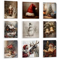 Ensemble de 9 tableaux muraux vintage de Noël avec Père Noël, bonhomme de neige, cabane, cloches et scènes de fêtes, décoration de Noël pour la maison