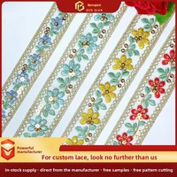 LEIXUSI Ruban de dentelle brodé de paillettes de 4 cm, motif floral pour robes, vêtements et accessoires