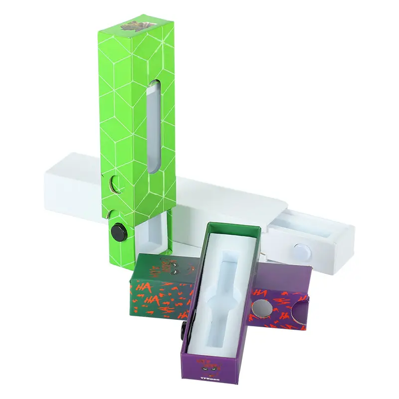 UKETA Child Proof Carts Packaging Boxes Oil 0.5ml 1ml Sliding Cartridge Packaging child resistant paper Box With Custom Insert