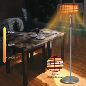 Adjustable Height Quartz Heating Waterproof 650W 1300W 2000W Commercial Home Stand Infrared Outdoor Electric Patio Heater