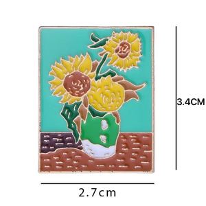 Broches creativos de metal esmaltado con pinturas al óleo de Van Gogh: Girasol y Cielo Estrellado, insignias de arte abstracto para solapa. - Product Image 5