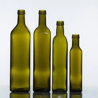 Botella de Vidrio para Aceite de Cocina, Vinagre o Aceite de Oliva, 250ml, 500ml, 750ml, 1L, Cuadrada o Redonda, Color Verde, con Tapa de Aluminio, para Cocina