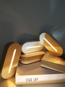 Luz de noche 3D, diseño nórdico, Base USB ovalada redonda, lámpara de escritorio, Base LED de madera para placa acrílica, luz de noche - Product Image 6