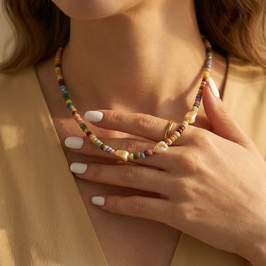 Bingxin Jewelry, Nueva Colección, Collar Retro con Cuentas de Jade Amarillo Geométrico y Lava Colorida, Regalo Cristiano para Mujer - Product Image 1