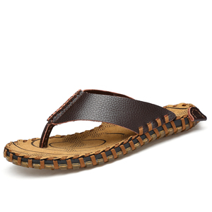 Infradito in Pelle Casual con Logo Personalizzato, Ciabatte da Spiaggia Artigianali per Uomo, <span class=keywords><strong>Sandali</strong></span> <span class=keywords><strong>Marroni</strong></span> - Product Image 2
