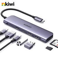 UGREEN CM195 Hub USB-C Aluminium Alloy 7-Port 4K HDTV Pengisian Daya 100W PD Pembaca Kartu Tipe-C untuk MacBook Pro/Air/iPad
