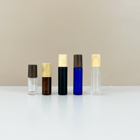 Flacon roll-on pour huiles essentielles et parfums 5ml 10ml avec bouchon en bambou, sérigraphie mate, flacon roll-on portable en acier inoxydable