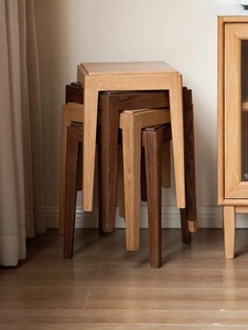 Taburete Cuadrado Apilable, Taburete Moderno y Sencillo para Tocador de Dormitorio, Asiento de Madera que Ahorra Espacio - Product Image 3