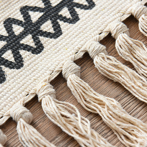Black White Bath Mat, Woven Cotton Material With Tassel of <strong>Boho</strong> Bathroom Floor <strong>Rug</strong> - Product Image 6