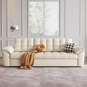 Divano <span class=keywords><strong>Letto</strong></span> in Pelle Color Crema a Forma di Zampa di Gatto, Multifunzionale per Piccoli Soggiorni, Retrattile con Contenitore e Pieghevole - Product Image 3