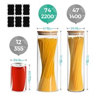 Pot de conservation en verre hermétique de 2 L au design européen avec couvercle – Bouteilles et bocaux de stockage hermétiques pour pâtes, farine, sucre et aliments