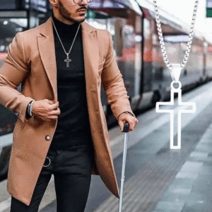 Collana con Ciondolo a Croce in Acciaio Inossidabile, Catena a Maglia, Unisex, Religiosa, Cristiana, per Uso Quotidiano, Placcata Oro, Nero, Argento - Product Image 2