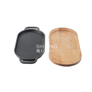 Hot Sale Non-Stick Sizzling Beef Tray with <strong>Wooden</strong> Base BBQ Grill Griddle Pan for Restaurant Cast Iron Sizzler <strong>Plate</strong> - Product Image 3