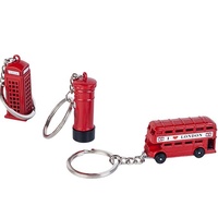 Porte-clés vintage en métal style britannique, modèle souvenir touristique : Bus de Londres, Boîte aux lettres, Cabine téléphonique nostalgique, Pendentif clé