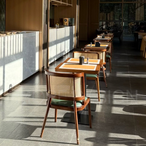 Sedia da Pranzo <span class=keywords><strong>in</strong></span> <span class=keywords><strong>Legno</strong></span> e Rattan Antico con Schienale Ergonomico Curvo per Ristoranti - Product Image 6