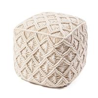Pouf de sol moderne en macramé fait main en coton biologique avec rembourrage pour la maison et le bureau