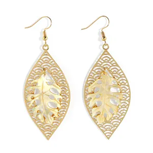 Bijoux hawaïens été plaqué or cuivre coquille feuille boucles d'oreilles bijoux fantaisie