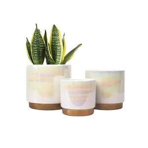 Set of 3 Rainbow Pearl Glaze Succulent Planter Pot Ceramic Indoor Plant Pot with Drainage Hole Ceramic Indoor Orchid Pot Set