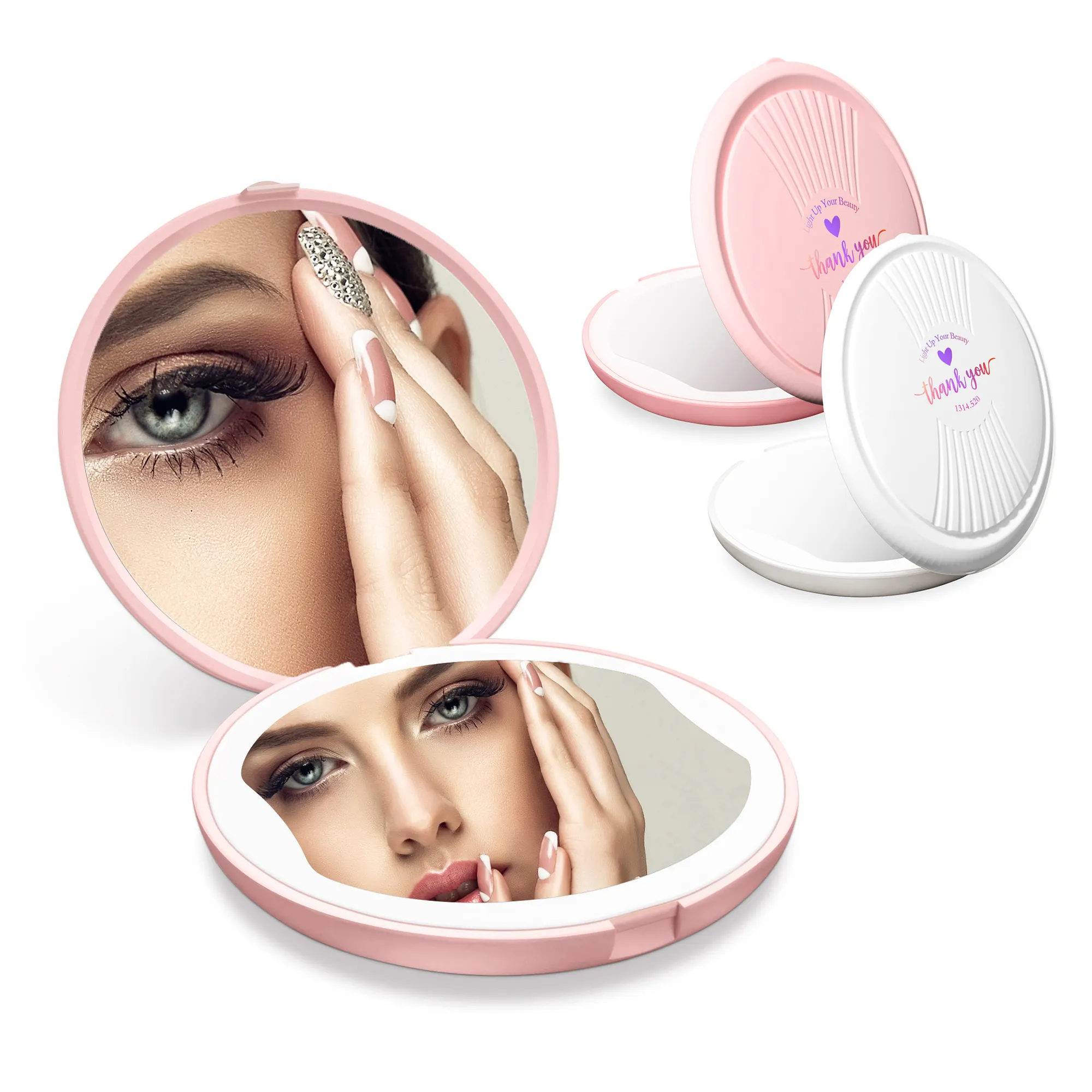 Beauty Mini Travel Lighted Small Double Sided Personal Hand Magnifying Portable Makeup Cosmetic Purse Pocket Led compact Mirror