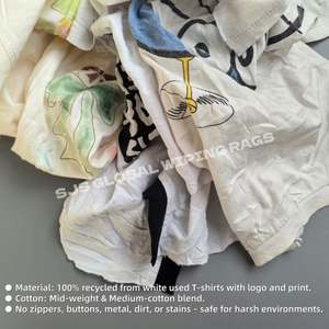 ผ้าเช็ดทำความสะอาดอุตสาหกรรม ผ้าฝ้ายสีขาวพิมพ์ลาย ผ้าเช็ดทำความสะอาดแบบเสื้อยืด ผ้าฝ้ายเช็ดทำความสะอาด ผ้าถักน้ำหนัก 2 ปอนด์ สีขาว - Product Image 4