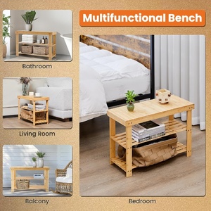 Panca Portascarpe Moderna in Legno Massello a 3 Ripiani, Organizzatore con Capacità di 130 kg, Sgabello Ottomano Facile da Montare per Soggiorno - Product Image 4