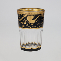 Ensemble de 12 verres à thé turcs en verre marocain de luxe noir et blanc avec décalcomanie, 6 oz