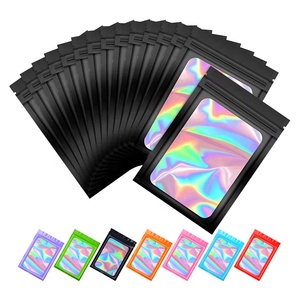 कस्टम ज़िप लॉक फॉइल रीसेलेबल मिलर बैग जिपर बैग 3 साइड सील बैग ब्लैक स्पष्ट विंडो जिप्लॉक चमकदार होलोग्राफिक पाउच - Product Image 1