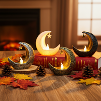 Lanterne LED en forme de lune pour le Ramadan, artisanat doré musulman Eid Mubarak, décoration de table pour fête, ornements en plastique Elonna