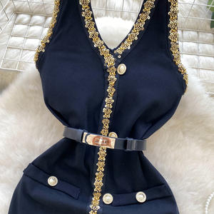 Robes de soirée élégantes pour femmes, ornées de perles et de paillettes, col en V, dos nu, sans manches, ajustées et sublimes la taille - Product Image 5