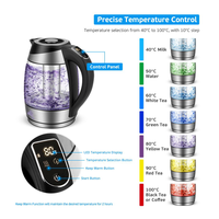 Bouilloire électrique sans fil numérique avec contrôle de la température, 1,8 L, verre borosilicate, ébullition rapide, affichage LED, infuseur amovible