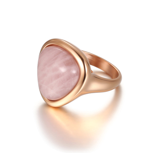 <span class=keywords><strong>COOL</strong></span> Jewelry Anillo natural de piedra azul zafiro de cuarzo rosa de acero inoxidable chapado en oro de 18 quilates para mujer - Product Image 2