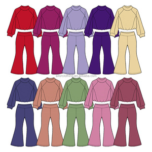 Conjunto Deportivo para Niñas, Ropa de Yoga Elástica, Sudadera Holgada de Manga Larga, Pantalones Acampanados, Ropa Casual de Entrenamiento, Marca Privada - Product Image 2