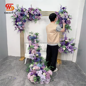 Ensemble de fleurs pour arche de mariage romantique et élégante, roses violettes avec feuilles vertes, fleurs d'angle et boule de fleurs, chemin de canapé - Product Image 1