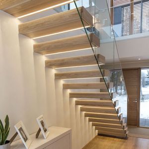 Lujo moderno vuelo LED luz recta <span class=keywords><strong>escaleras</strong></span> de madera escalera flotante Interior para uso Villa - Product Image 5