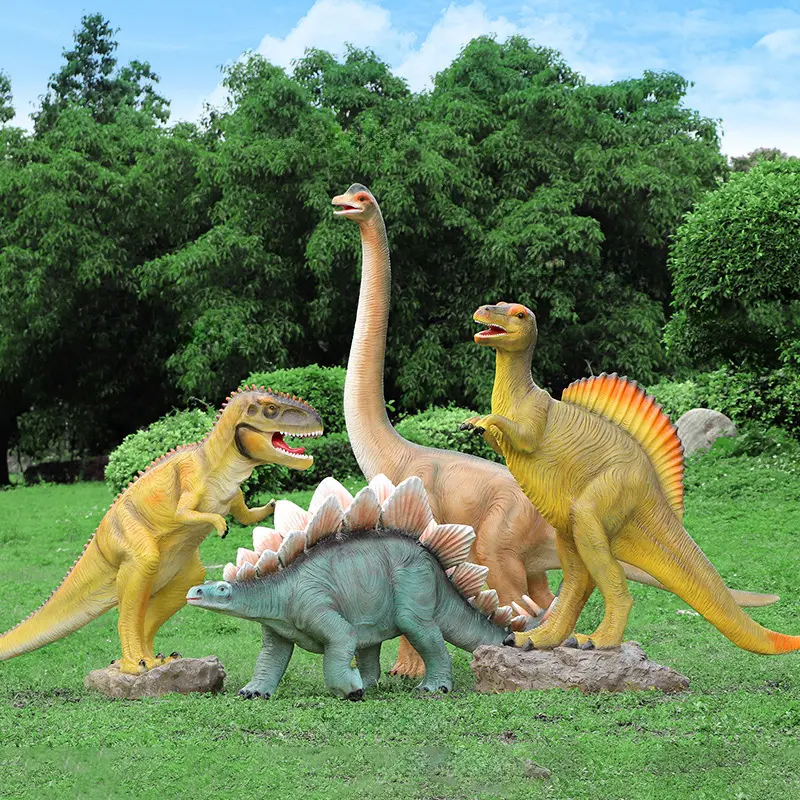 Estatua de animales salvajes, accesorios de dinosaurio de fibra de vidrio gigante para decoración de Parque Jurásico