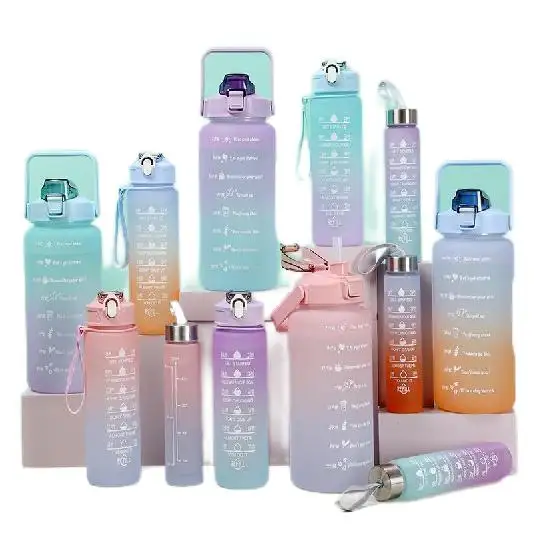 Botol air motivasi 3 dalam 1, hot PC bebas BPA 2000ML 750ML 300ML Besar Sedang Kecil