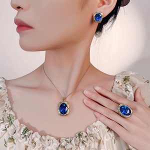High-end Eco-friendly Copper 15*20-10*12mm Blue Cubic Zirconia Bridal Jewelry <b>Set</b> <b>Stud</b> <b>Earrings</b> and Necklace <b>Set</b> for Women - Product Image 5