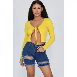 Summer Coming Ladies High Waist Denim Shorts Ripped Hole Fringed Shorts Jeans