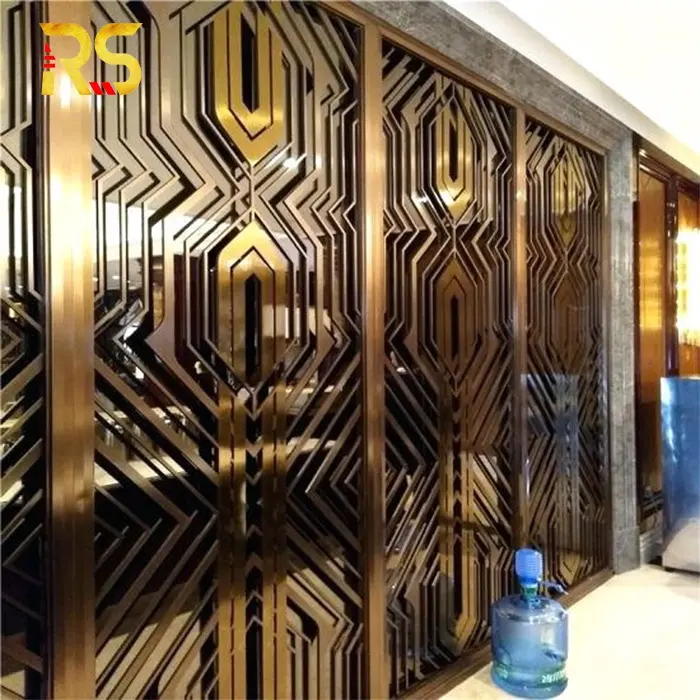 Hotel rose gold stainless steel decorative laser cutting metal screen room divider screen partition wall