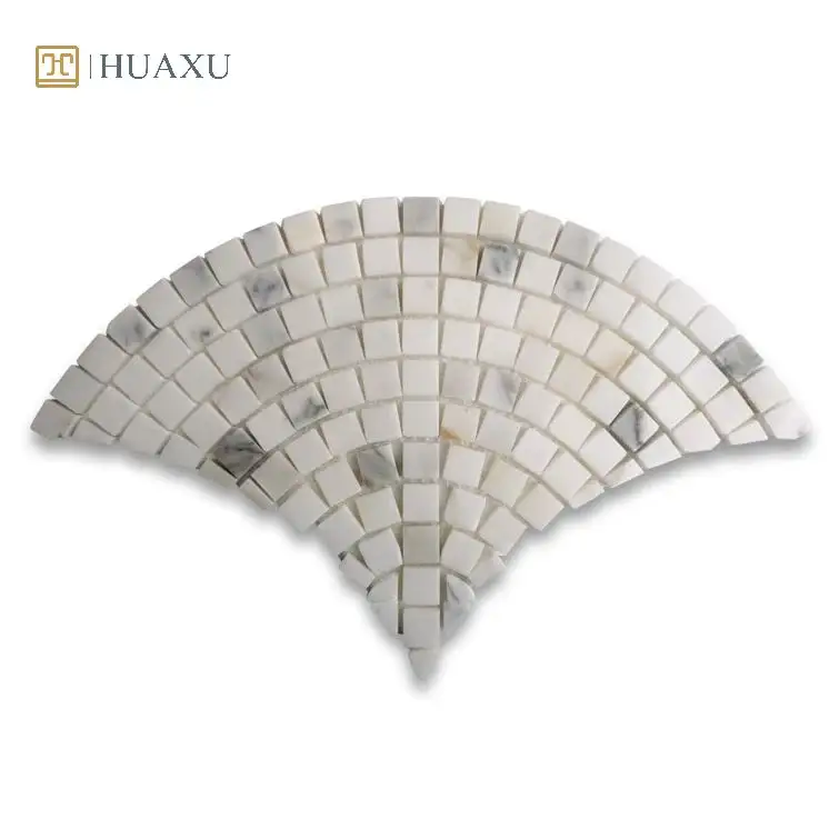 Modèle de ventilateur Huaxu Installation facile avec dos en maille Carreaux de mosaïque murale aspect marbre crème naturel