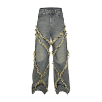 10 ans fournisseur de jeans personnalisé Y2K rue bord brut Baggy Jeans hommes mode Hip Hop motif Patchwork Denim pantalon en détresse