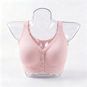 Soutien-gorge d'allaitement grande taille à boutons avant, bretelles réglables, en tricot côtelé, lingerie post-partum, marque blanche personnalisée - Product Image 4