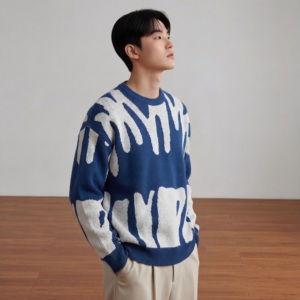 Suéter de punto vintage para <span class=keywords><strong>hombre</strong></span>, modelo holgado, con <span class=keywords><strong>cuello</strong></span> <span class=keywords><strong>redondo</strong></span> y colores contrastantes, de manga larga - Product Image 3